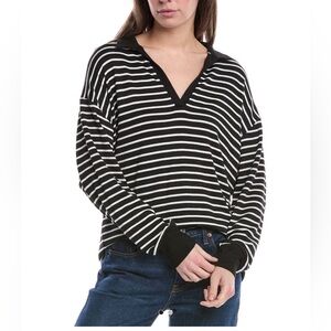 Rag & Bone Black Knit Stripe Pullover Polo